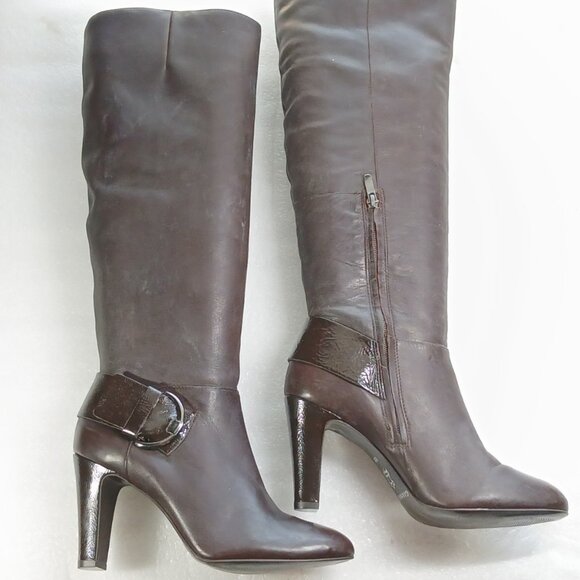 Gianni Bini Dark Brown Leather Knee High Stiletto Boots Women's 8 18¾" Shaft VG - Picture 5 of 15